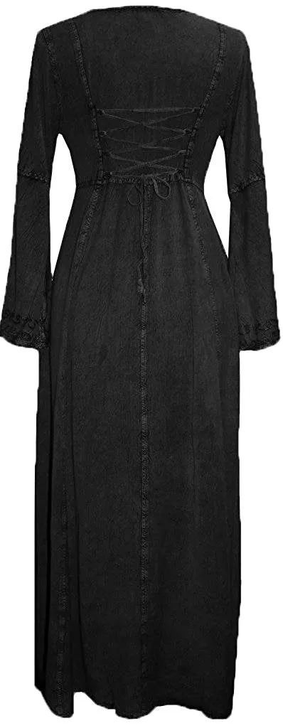 007 DR Sweet Empire Net Overlay Rope Tie Bell Sleeve Long Dress Gown