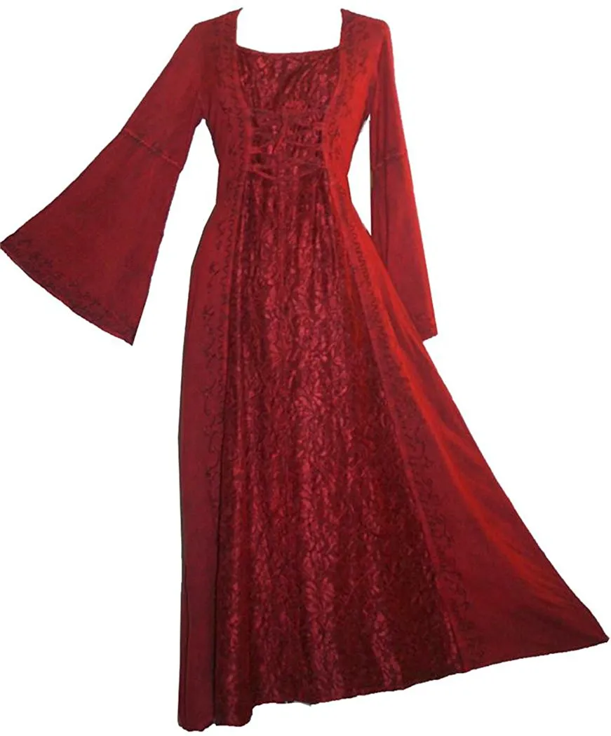 007 DR Sweet Empire Net Overlay Rope Tie Bell Sleeve Long Dress Gown