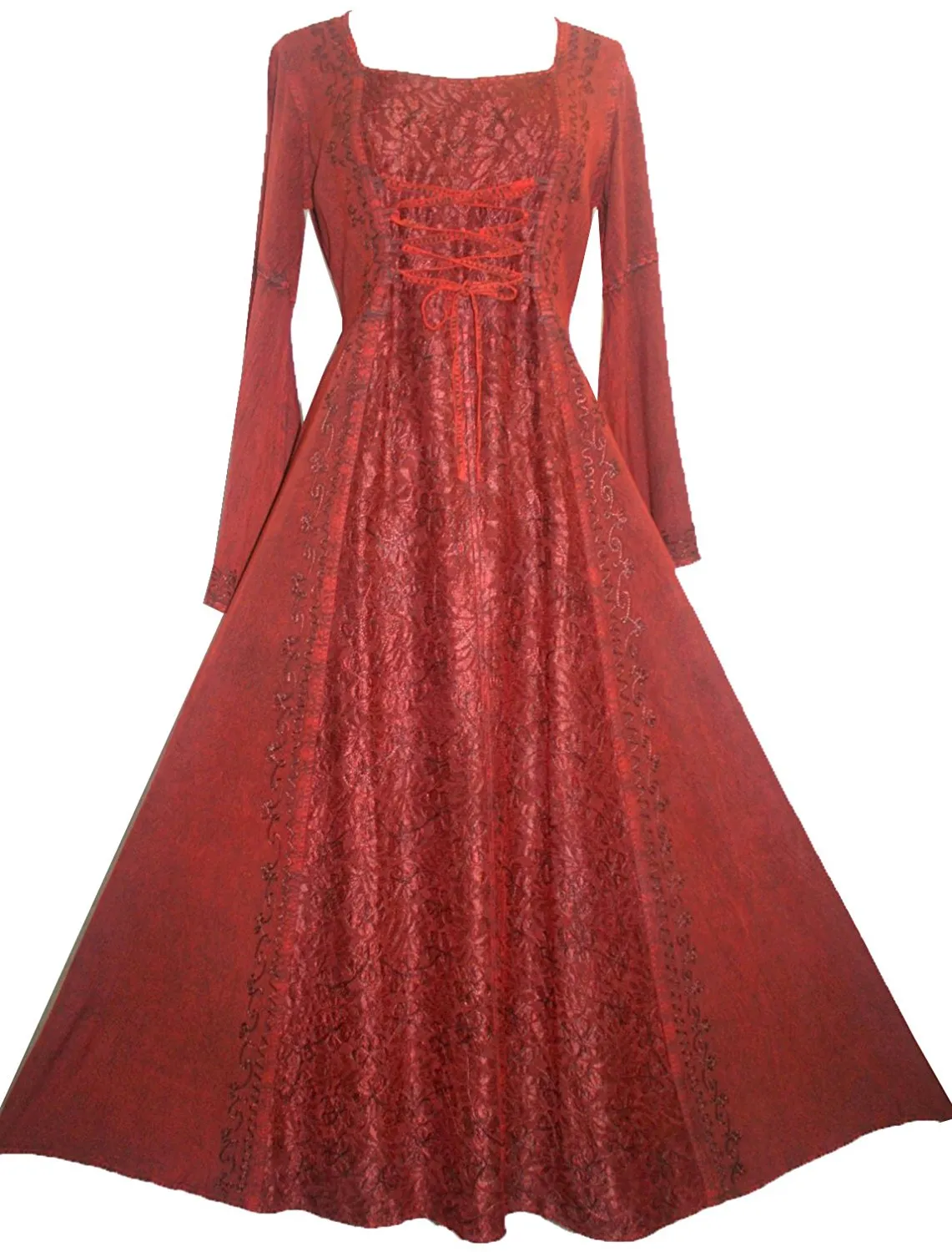 007 DR Sweet Empire Net Overlay Rope Tie Bell Sleeve Long Dress Gown