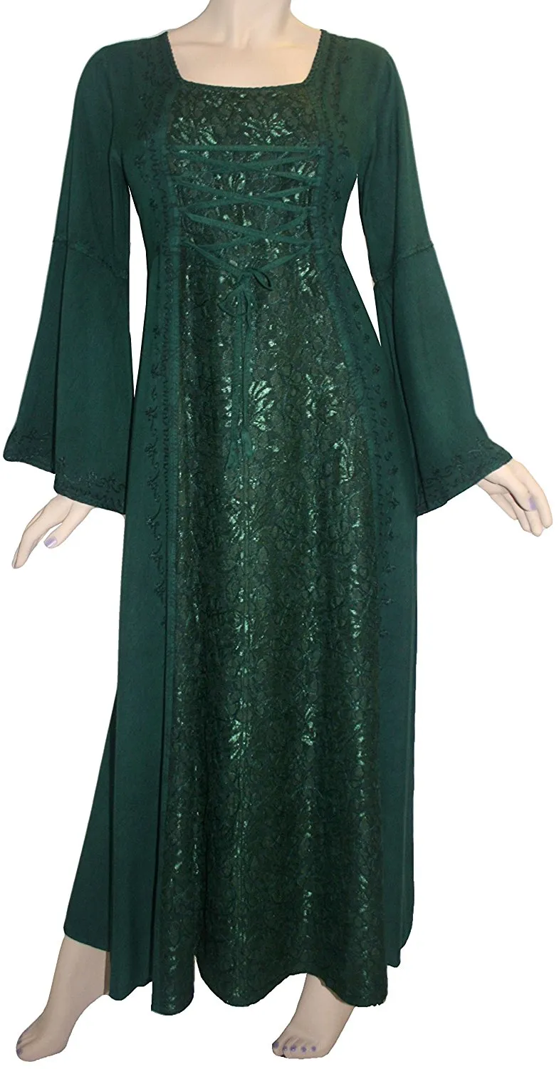 007 DR Sweet Empire Net Overlay Rope Tie Bell Sleeve Long Dress Gown