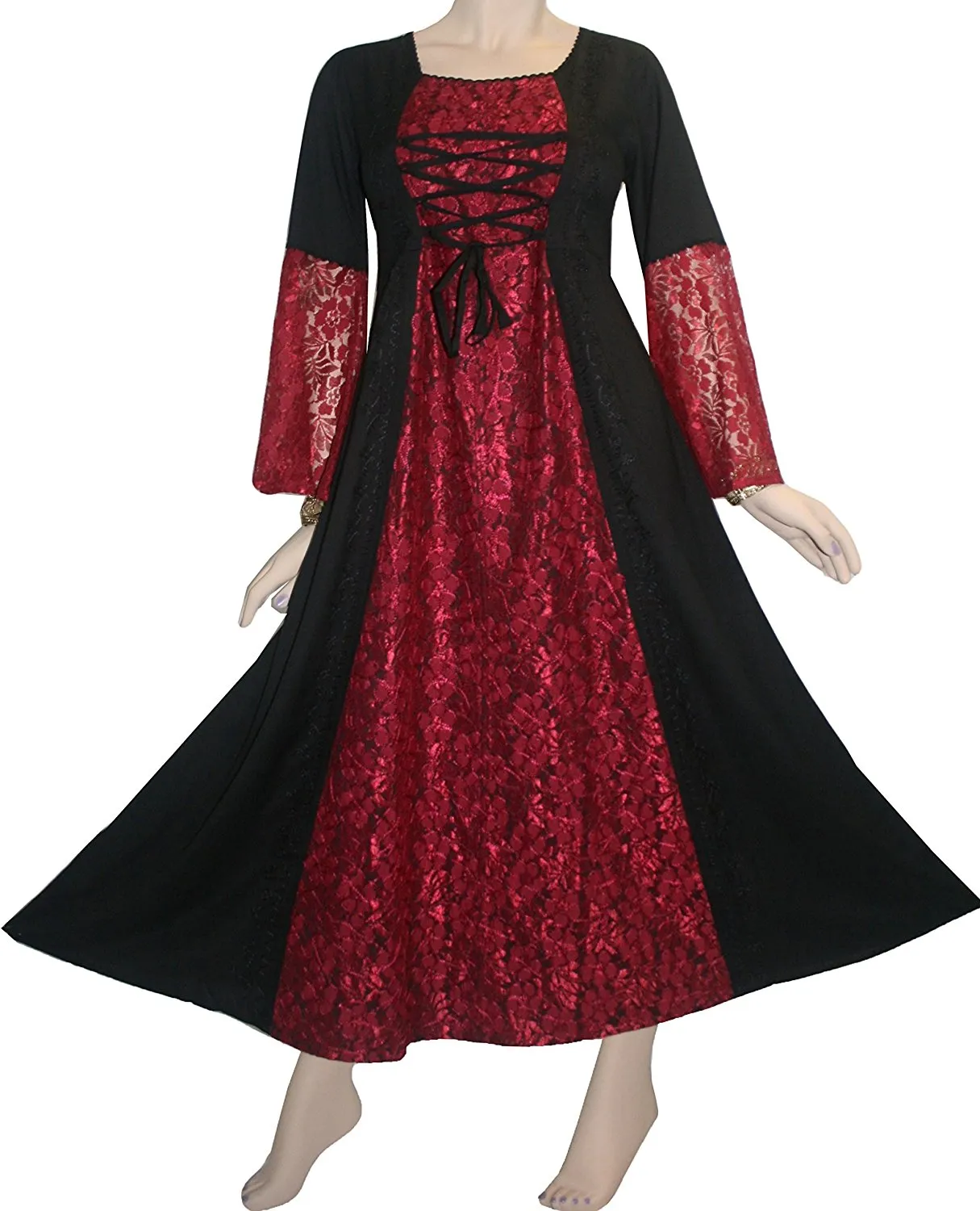 007 DR Sweet Empire Net Overlay Rope Tie Bell Sleeve Long Dress Gown