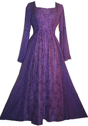 007 DR Sweet Empire Net Overlay Rope Tie Bell Sleeve Long Dress Gown