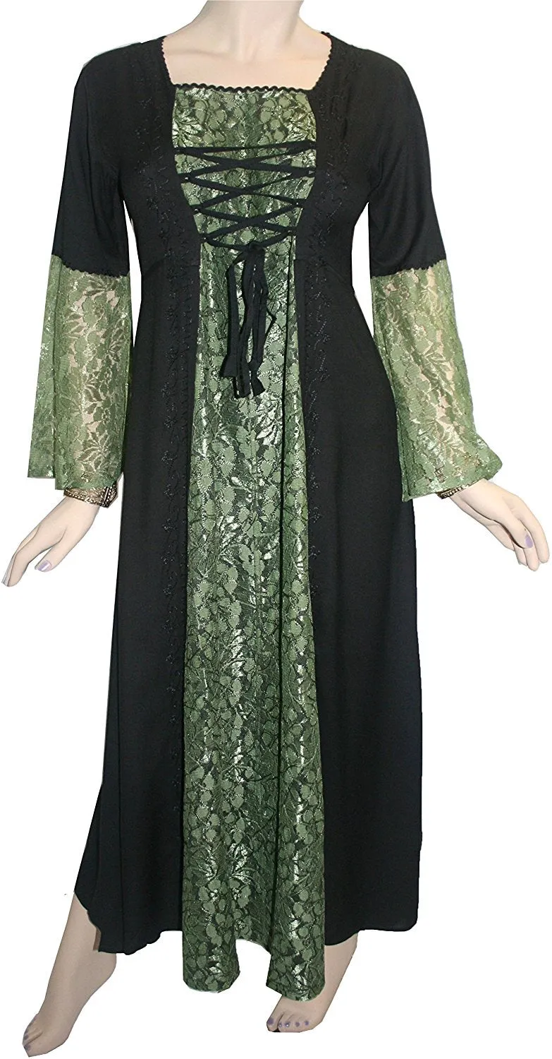 007 DR Sweet Empire Net Overlay Rope Tie Bell Sleeve Long Dress Gown