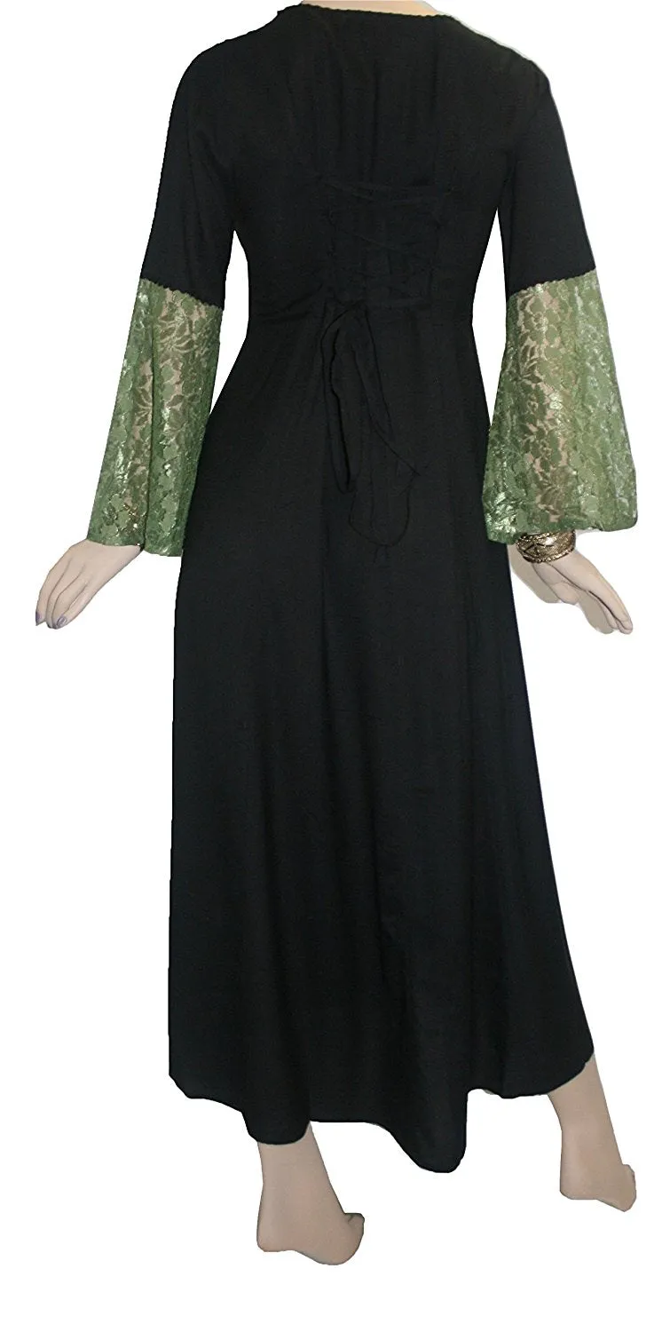 007 DR Sweet Empire Net Overlay Rope Tie Bell Sleeve Long Dress Gown
