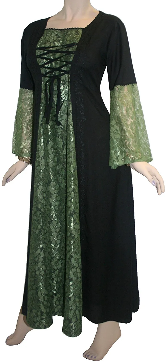 007 DR Sweet Empire Net Overlay Rope Tie Bell Sleeve Long Dress Gown
