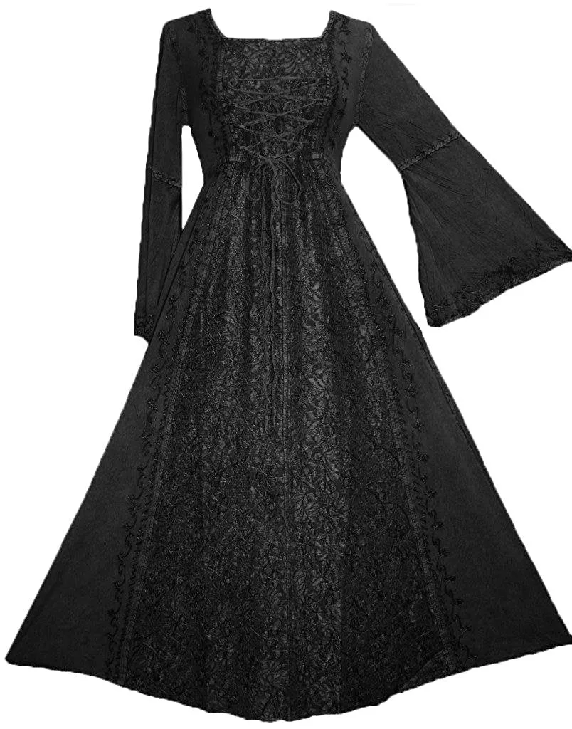 007 DR Sweet Empire Net Overlay Rope Tie Bell Sleeve Long Dress Gown