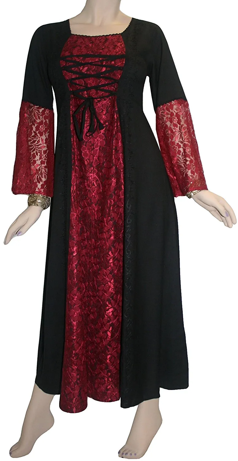 007 DR Sweet Empire Net Overlay Rope Tie Bell Sleeve Long Dress Gown