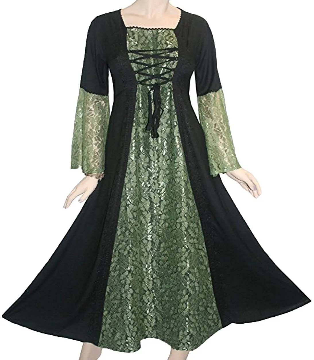 007 DR Sweet Empire Net Overlay Rope Tie Bell Sleeve Long Dress Gown