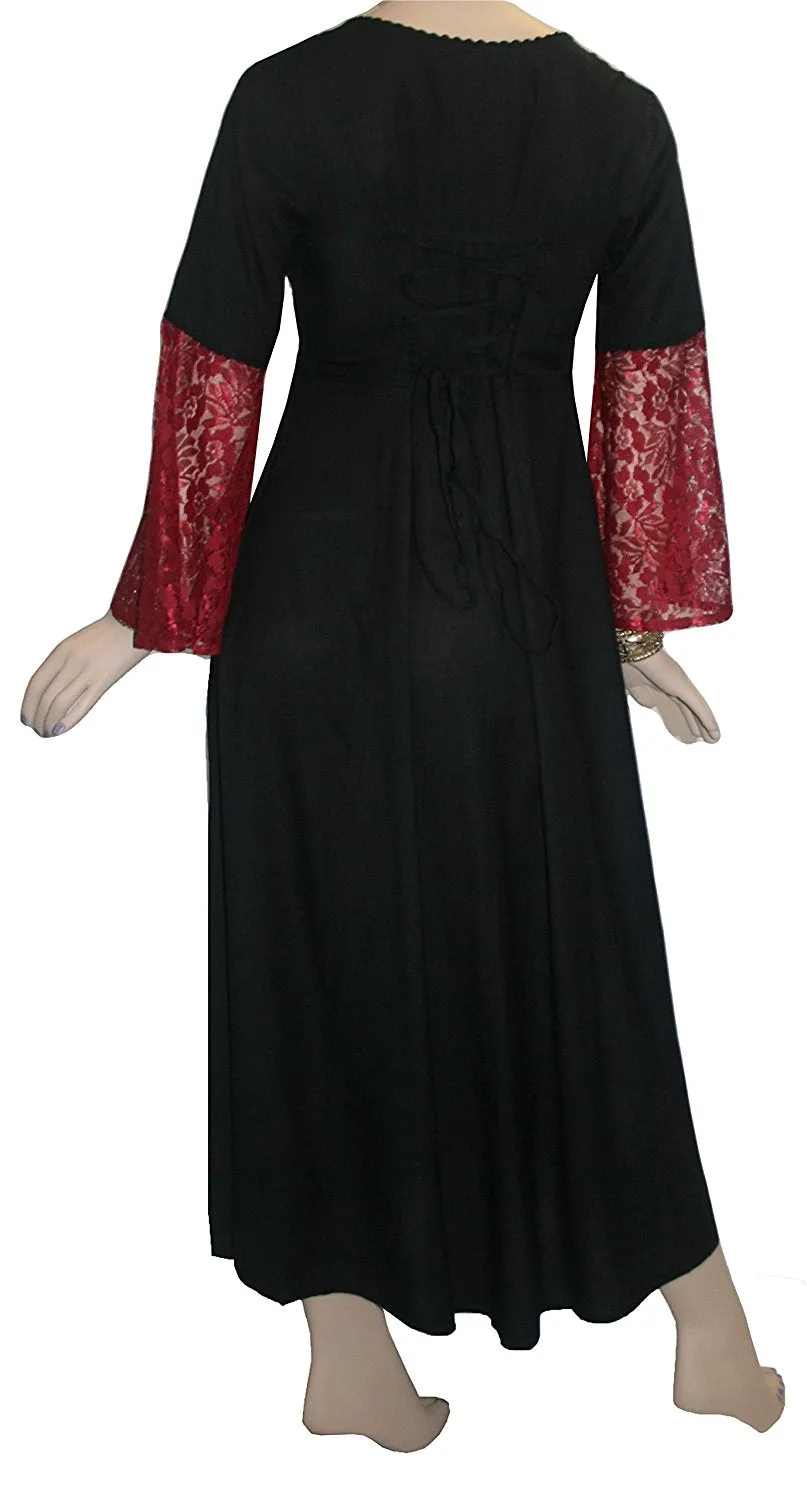 007 DR Sweet Empire Net Overlay Rope Tie Bell Sleeve Long Dress Gown