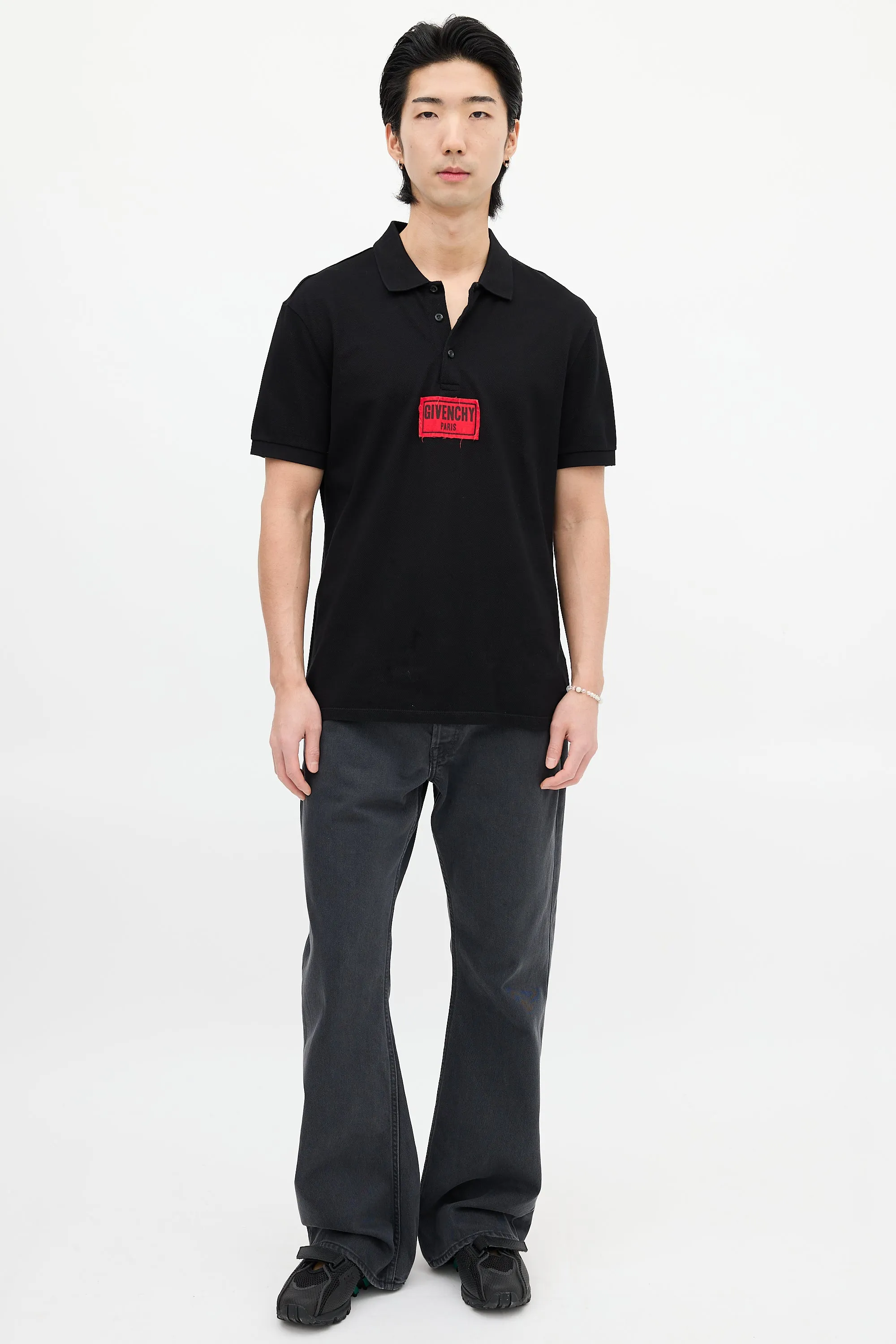 Black & Red Patch Logo Polo