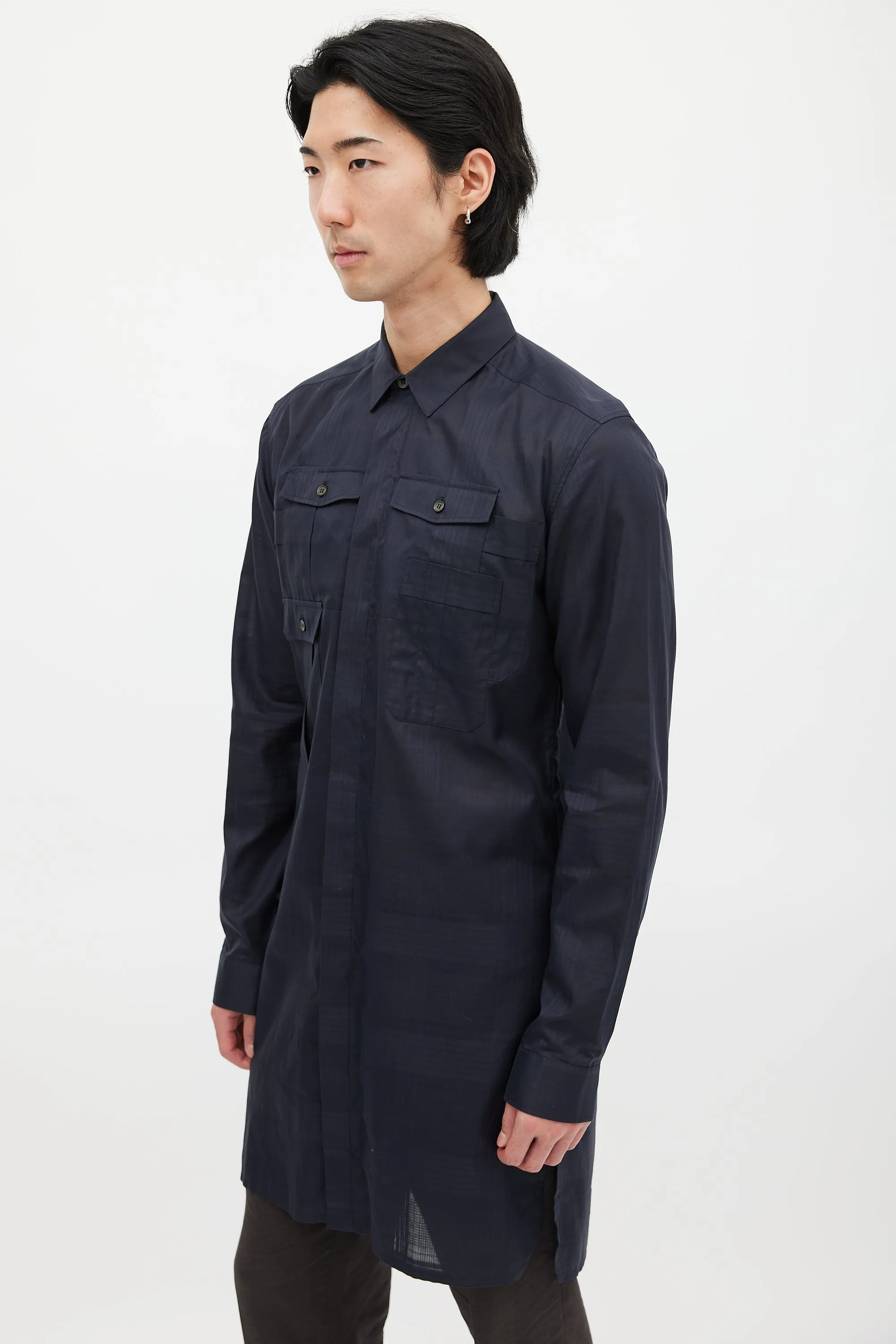 Black Cotton Check Multi Pocket Shirt