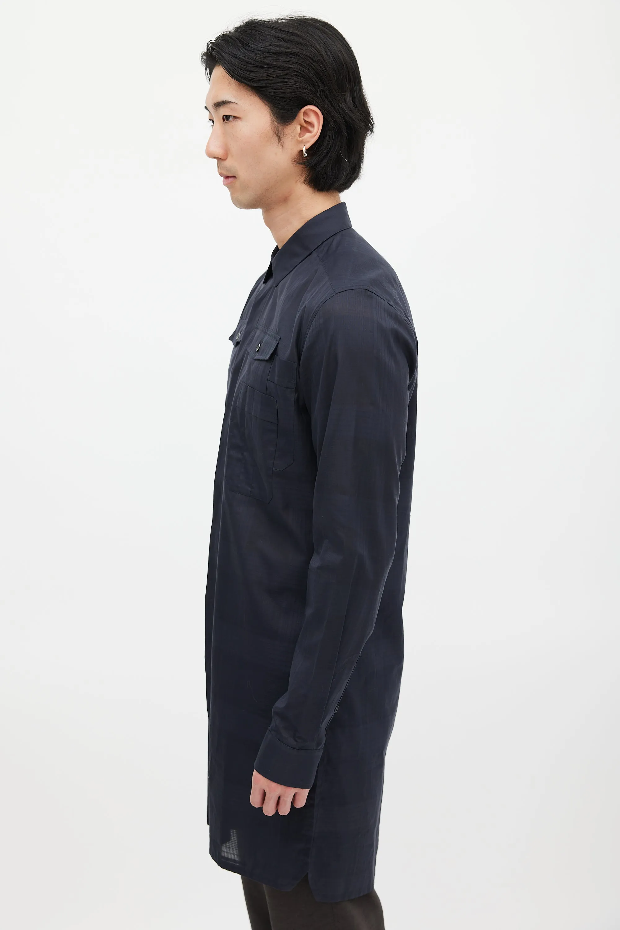 Black Cotton Check Multi Pocket Shirt