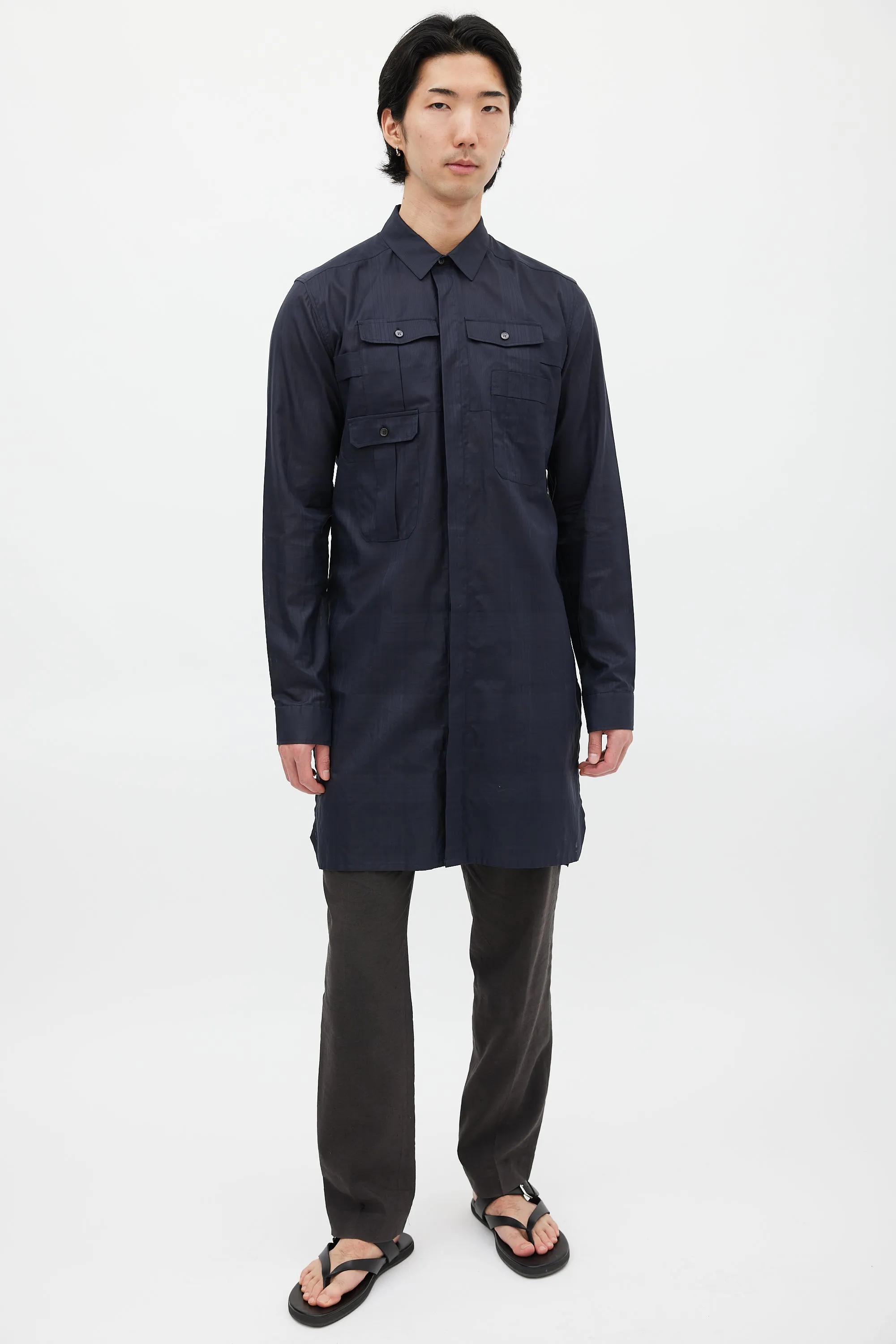 Black Cotton Check Multi Pocket Shirt