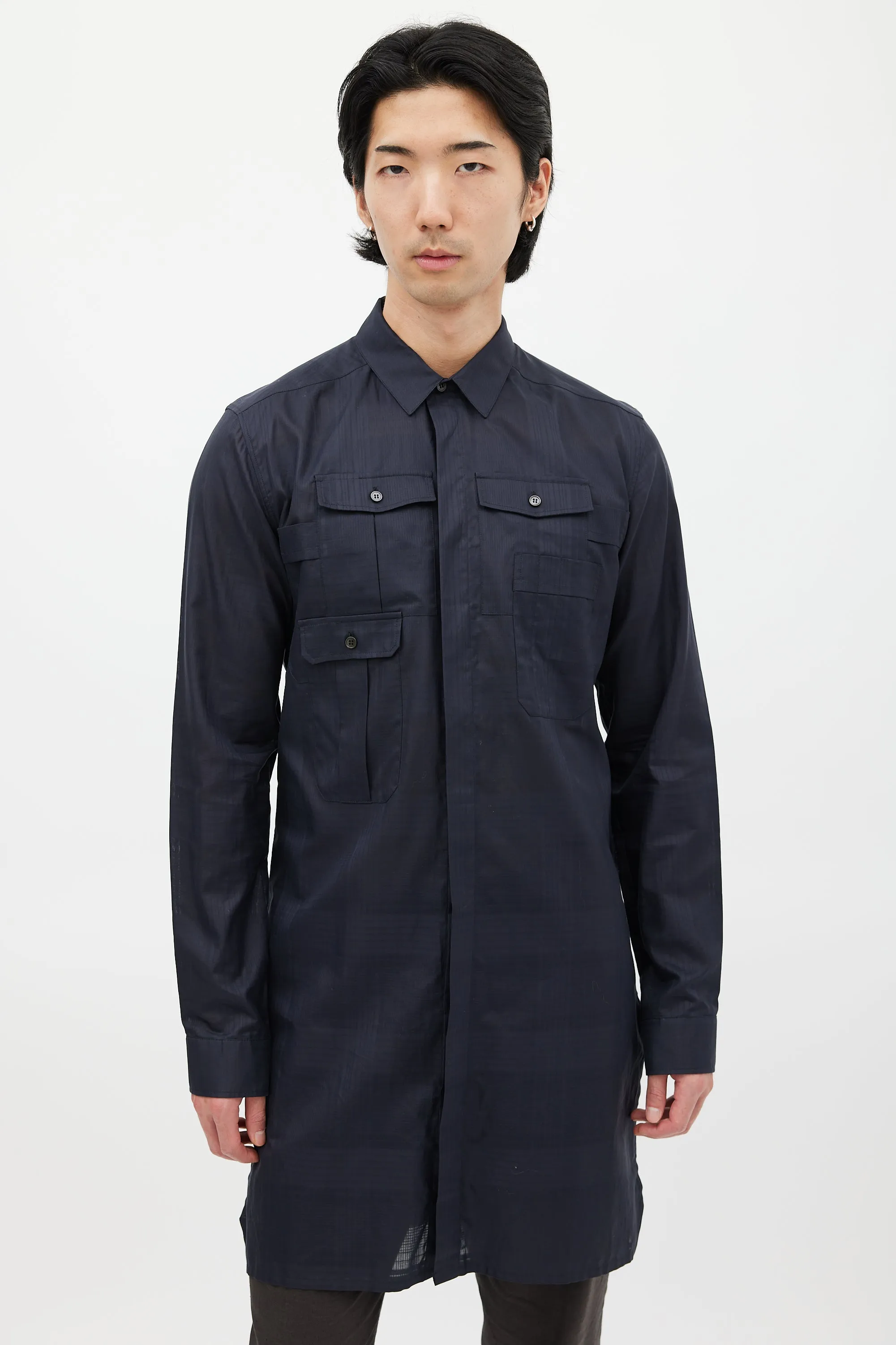 Black Cotton Check Multi Pocket Shirt