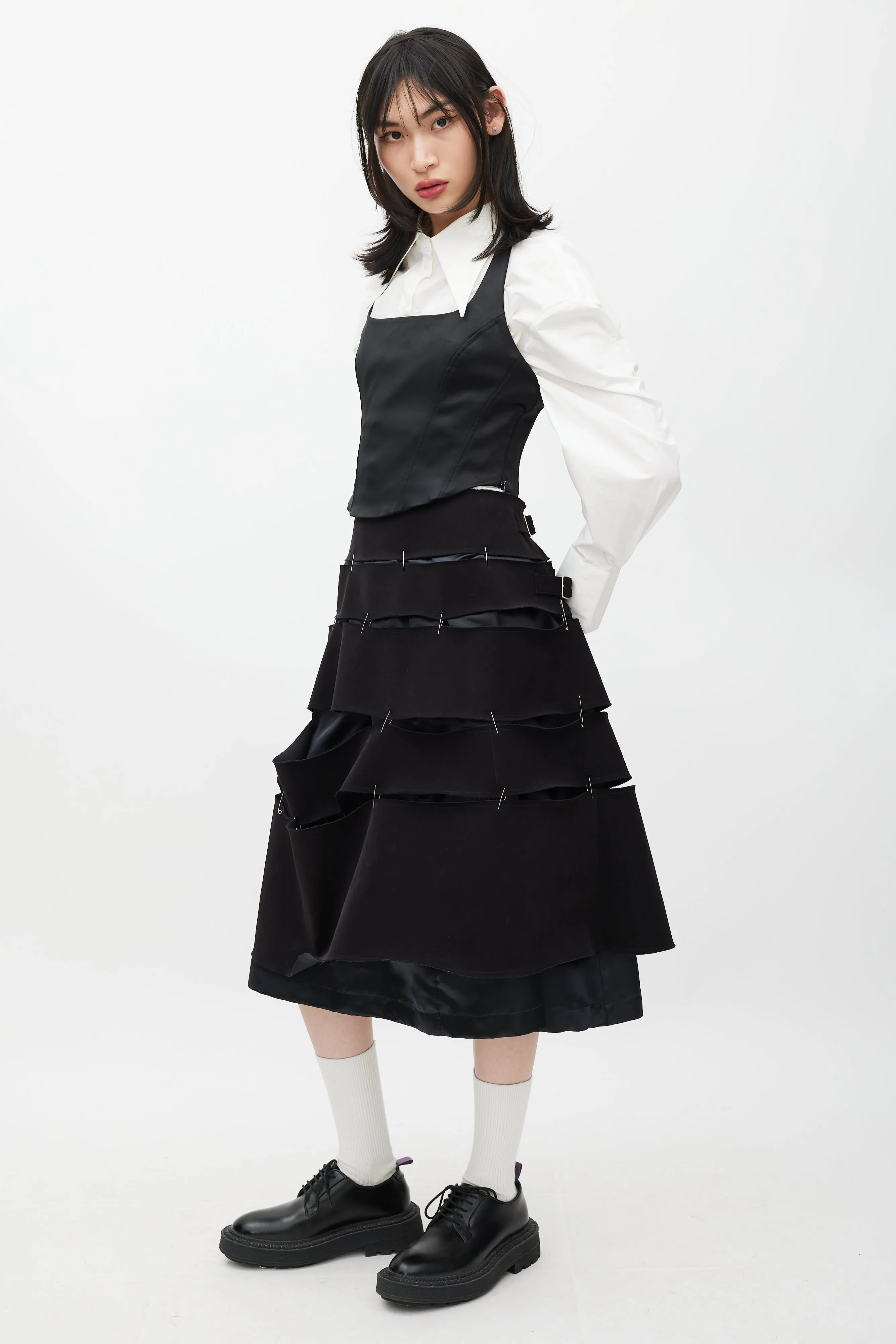Black Tiered Safety Pin Buckle Skirt