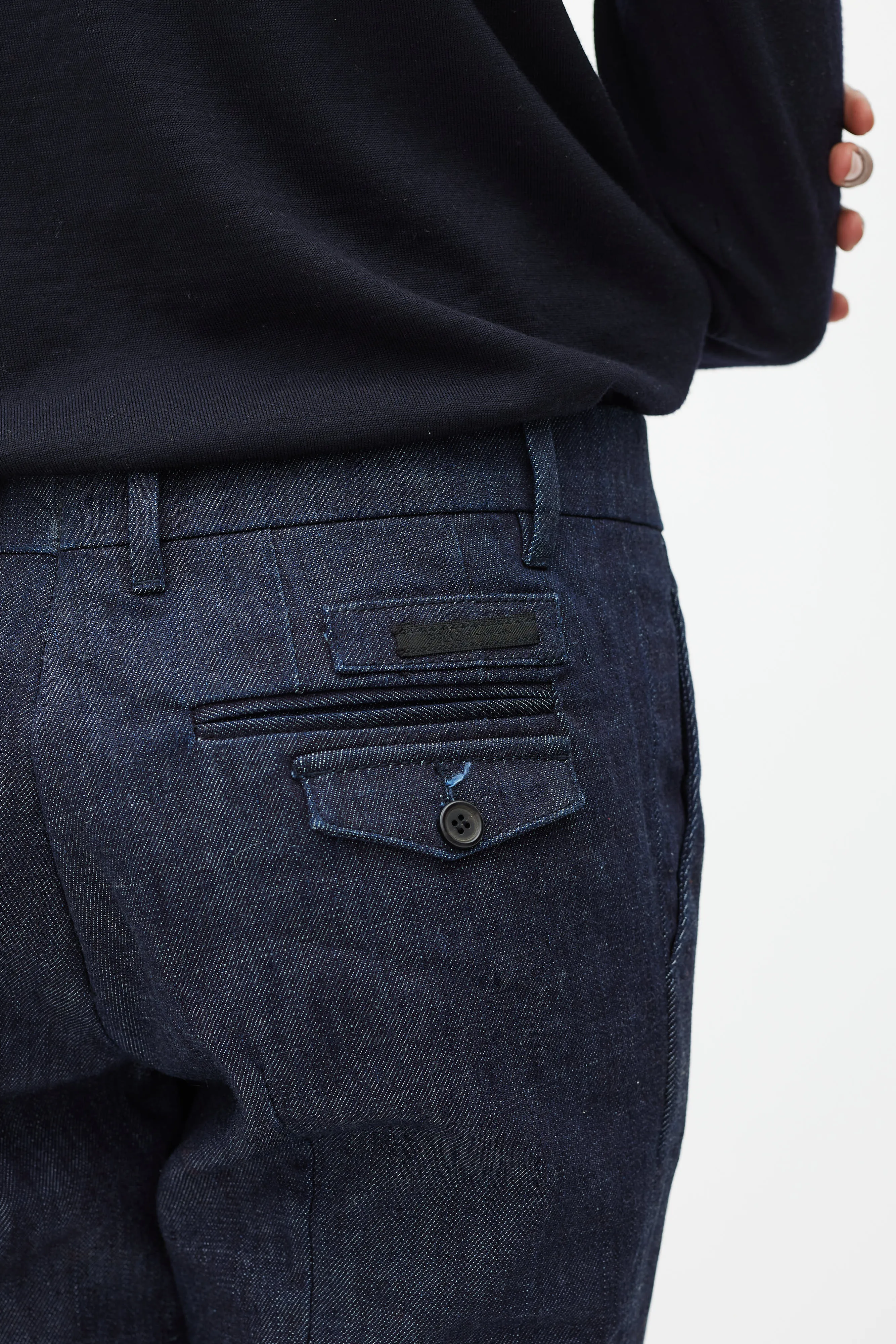 Blue Tapered Zip Ankle Denim Trouser