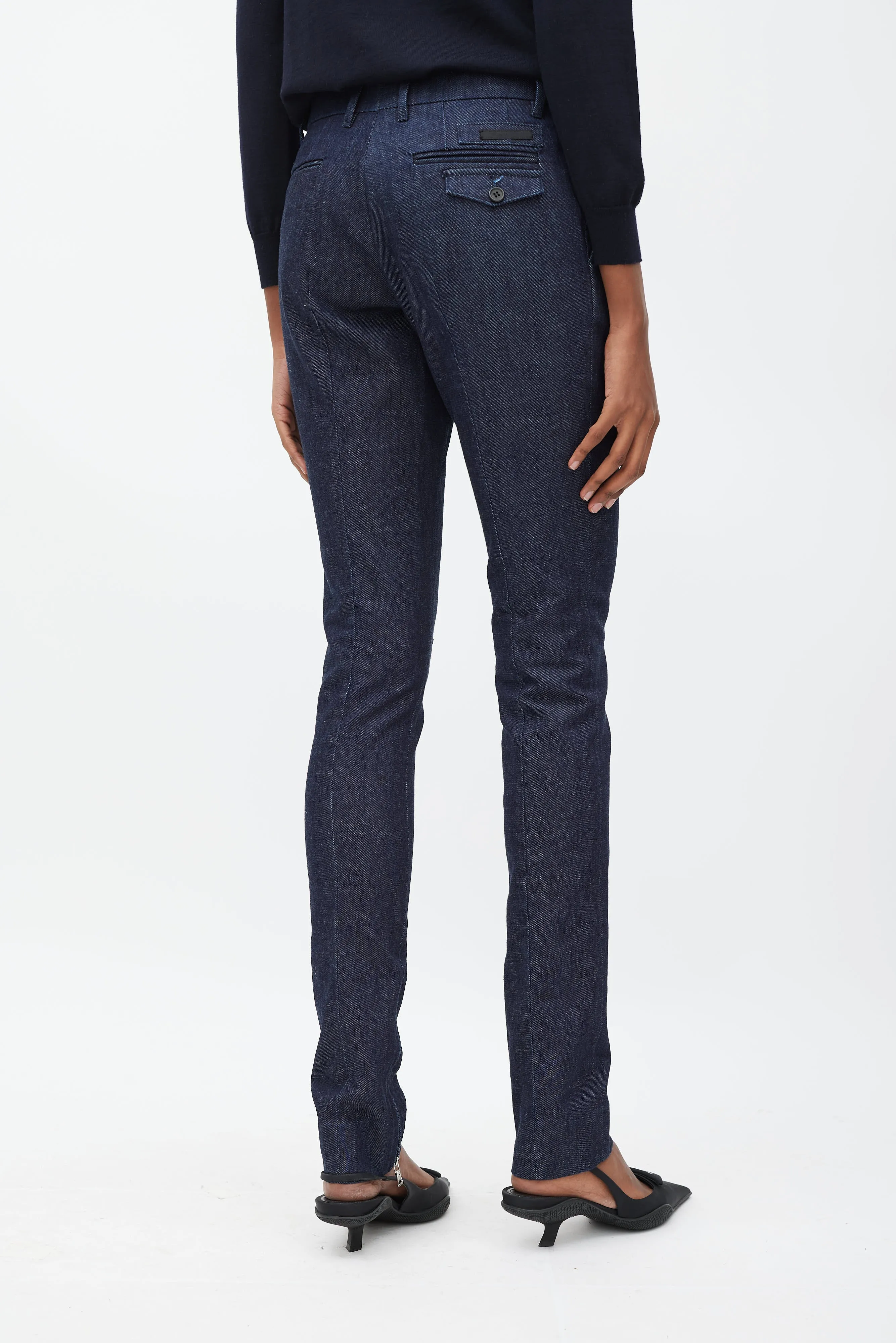 Blue Tapered Zip Ankle Denim Trouser