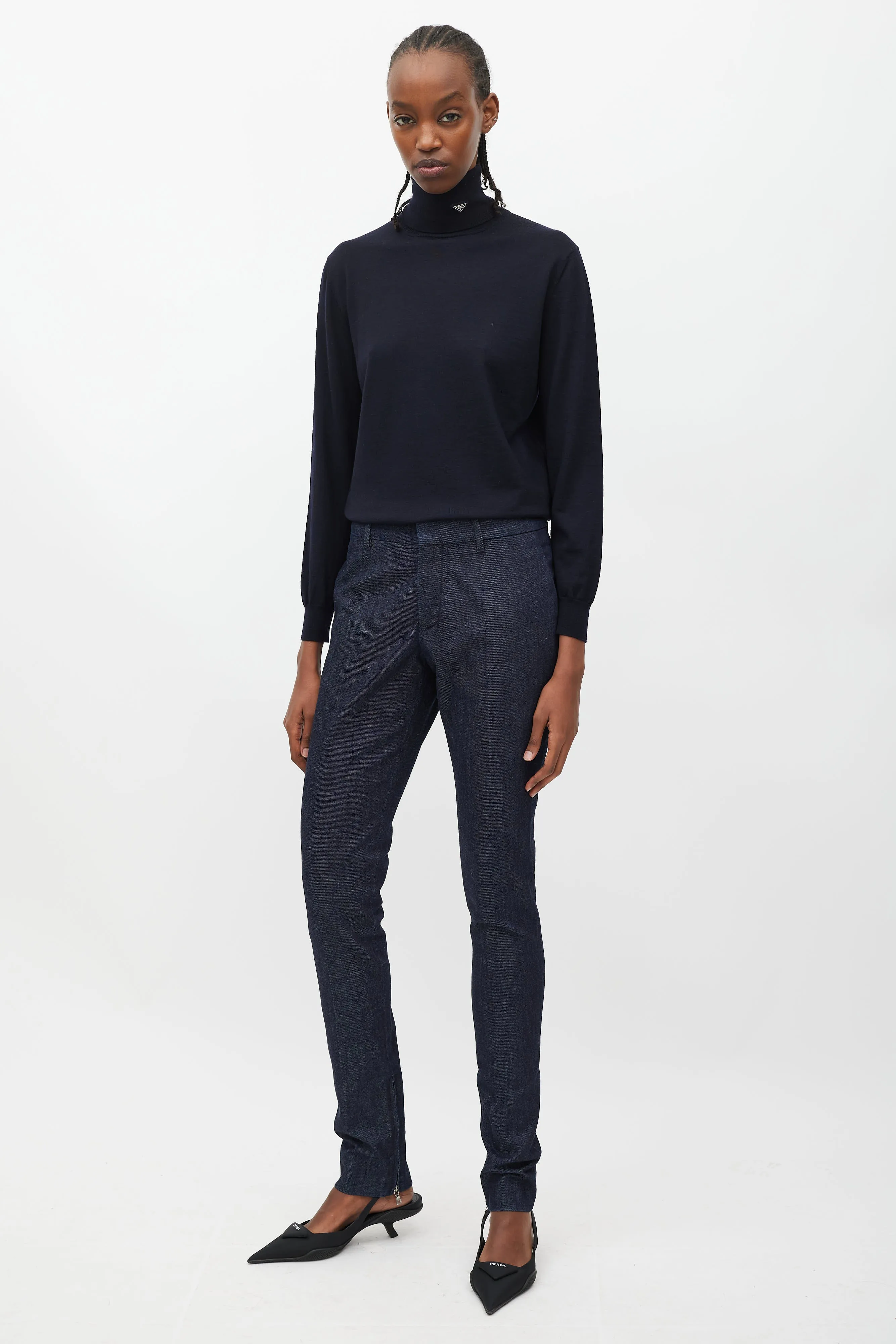Blue Tapered Zip Ankle Denim Trouser