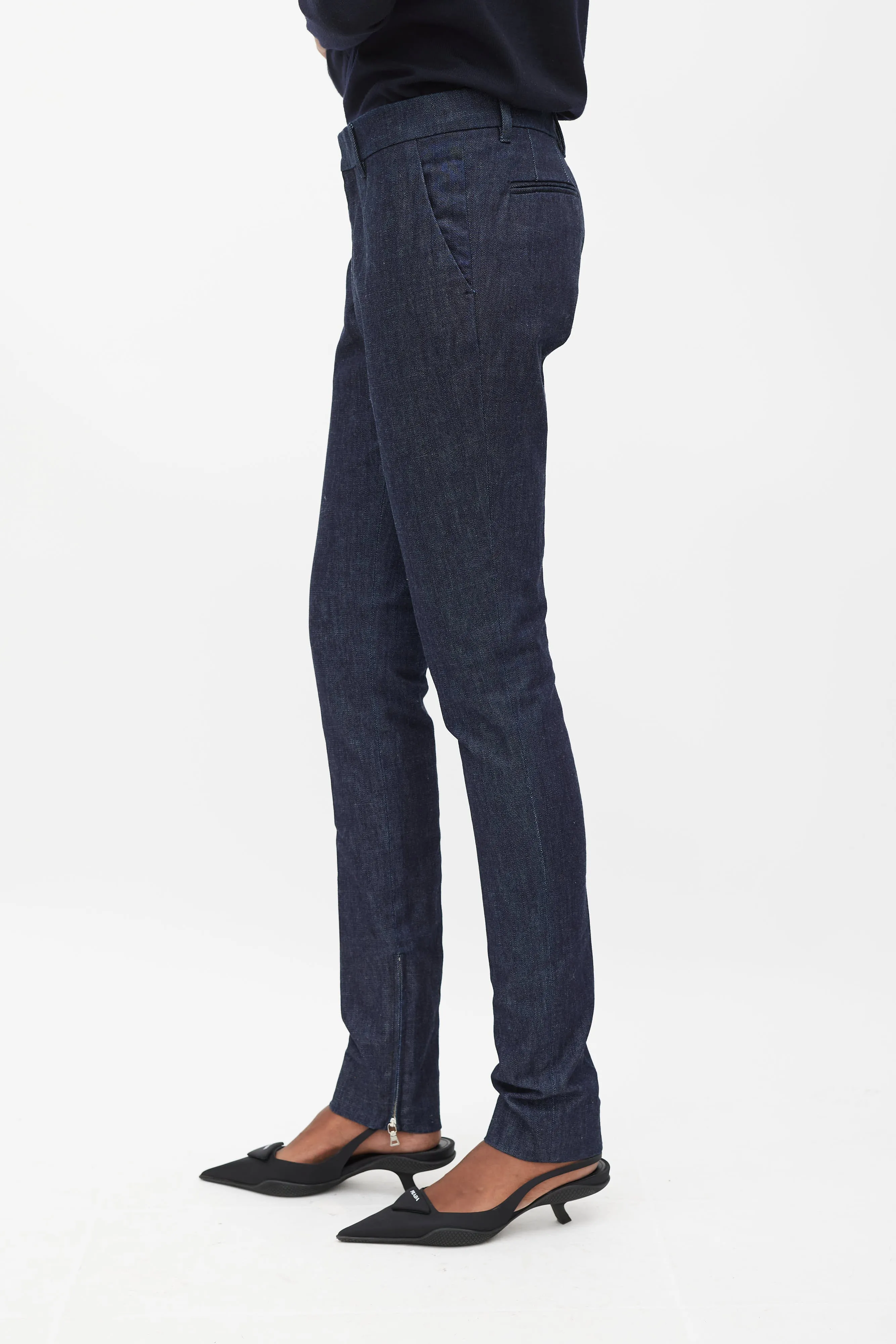 Blue Tapered Zip Ankle Denim Trouser