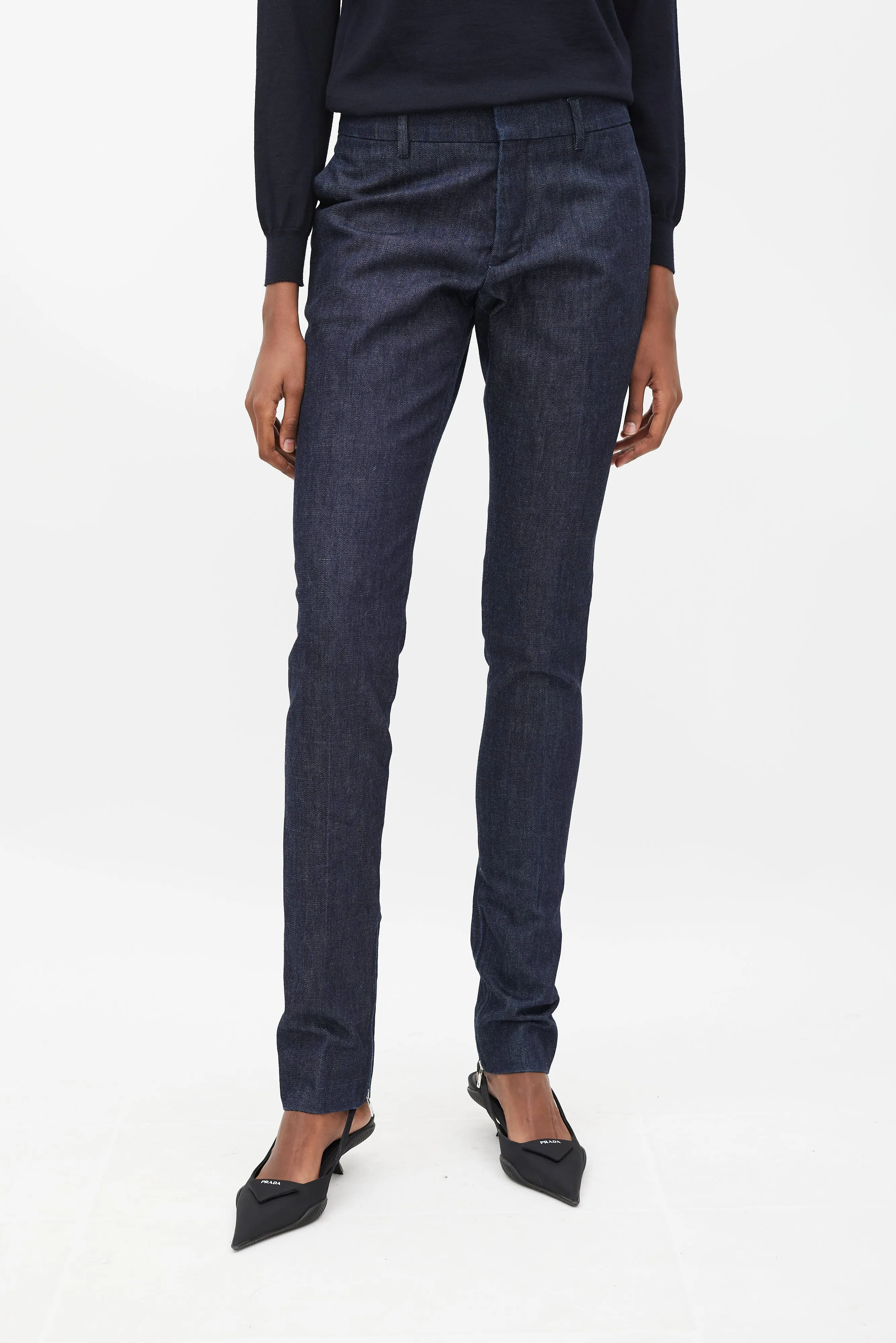 Blue Tapered Zip Ankle Denim Trouser
