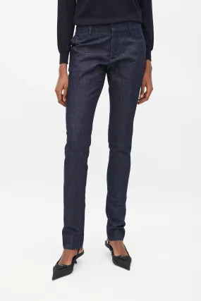 Blue Tapered Zip Ankle Denim Trouser