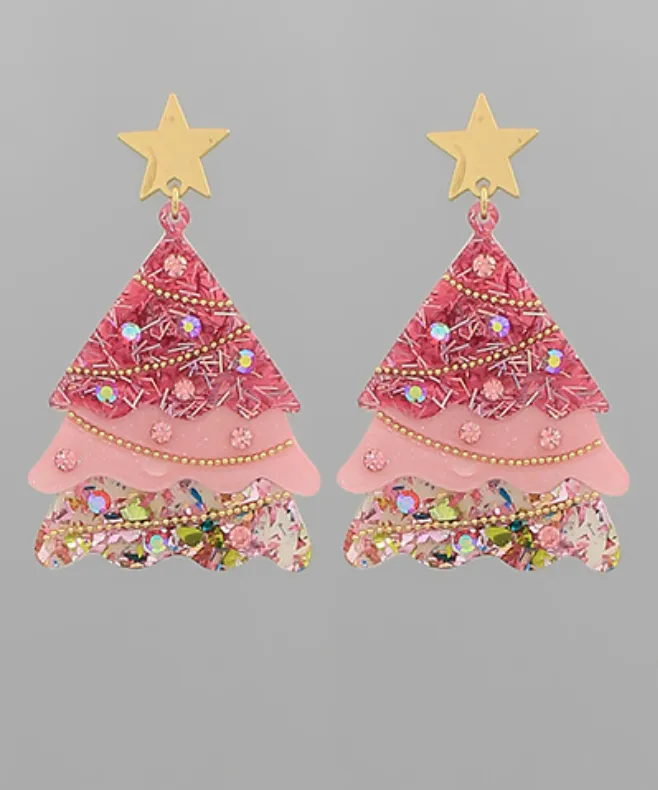 Christmas Tree Glitter Earrings