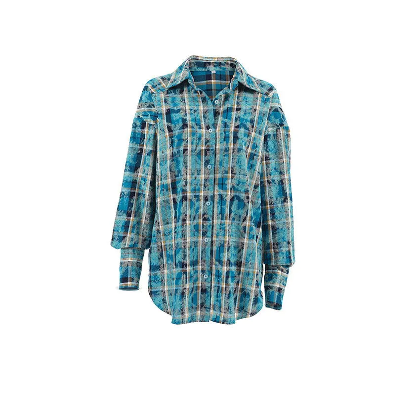 Classic Cotton Plaid Loose Fitting Long Sleeved Collared Shirt Summer Office Cardigan Shirt Women