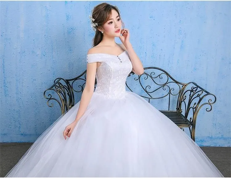 Crystal Dress Wedding Long Lace Off-Shoulder Dress