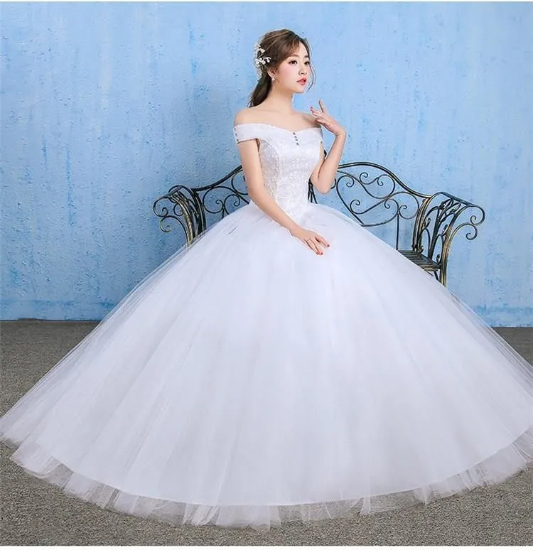 Crystal Dress Wedding Long Lace Off-Shoulder Dress