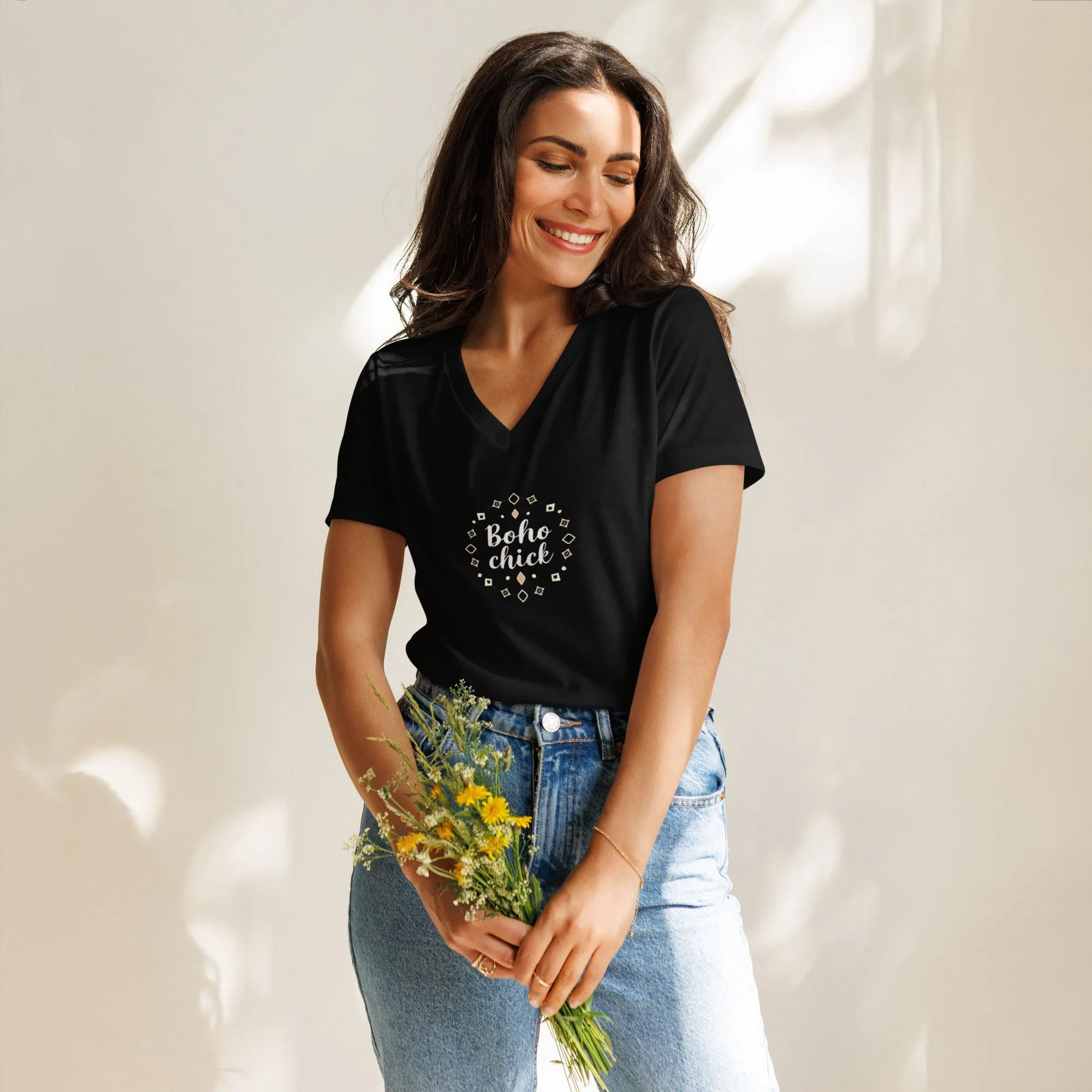 DUO MODERN Boho Chic Women’s Relaxed V-Neck T-Shirt