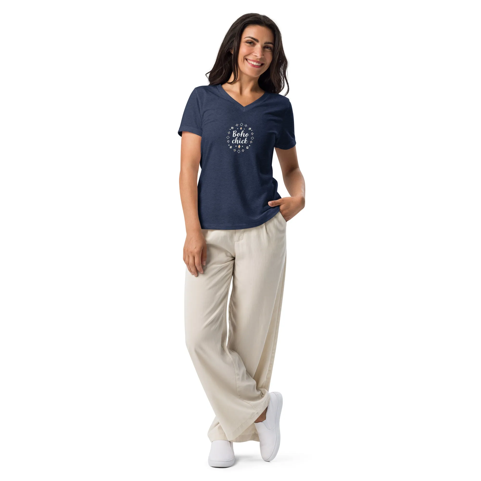 DUO MODERN Boho Chic Women’s Relaxed V-Neck T-Shirt