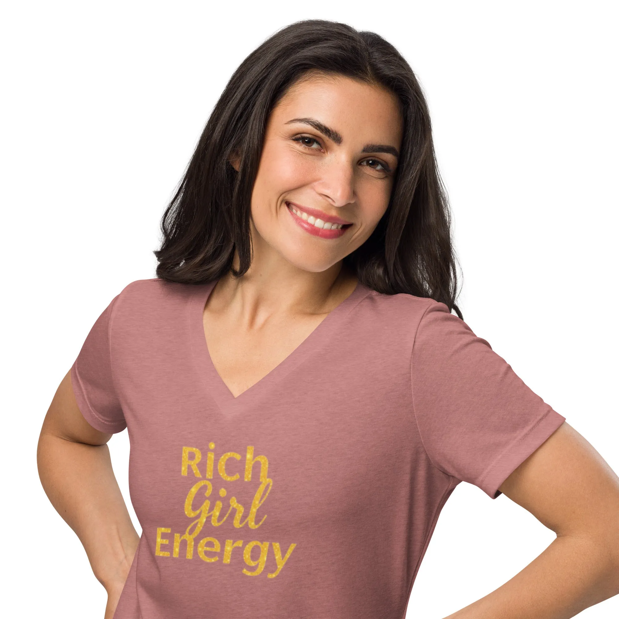 DUO MODERN "Rich Girl Energy" Women’s Relaxed V-Neck T-Shirt