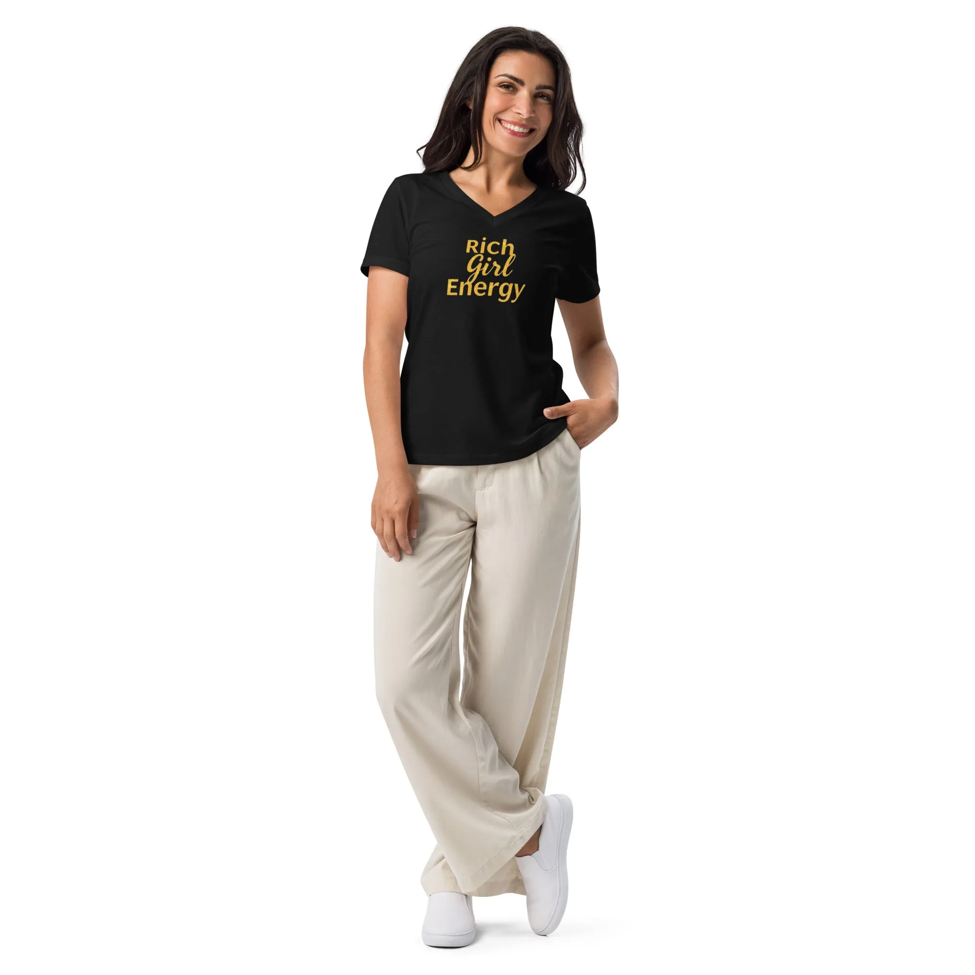 DUO MODERN "Rich Girl Energy" Women’s Relaxed V-Neck T-Shirt