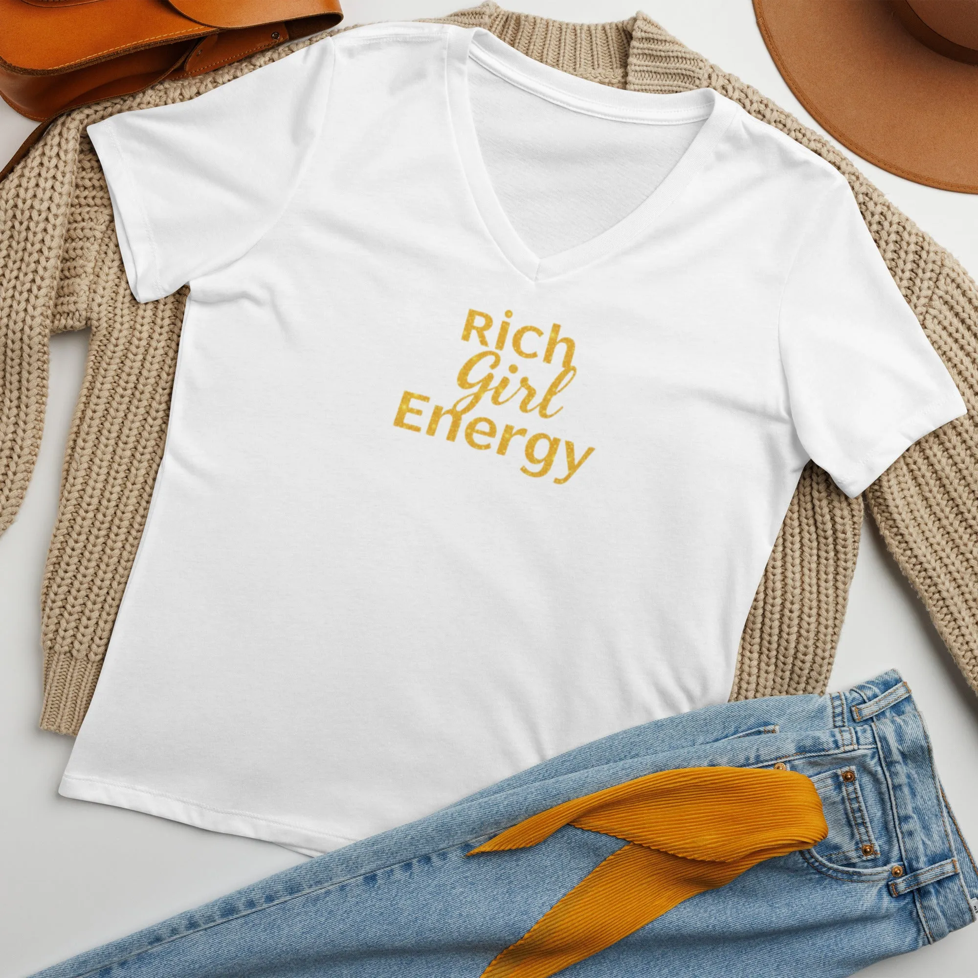 DUO MODERN "Rich Girl Energy" Women’s Relaxed V-Neck T-Shirt