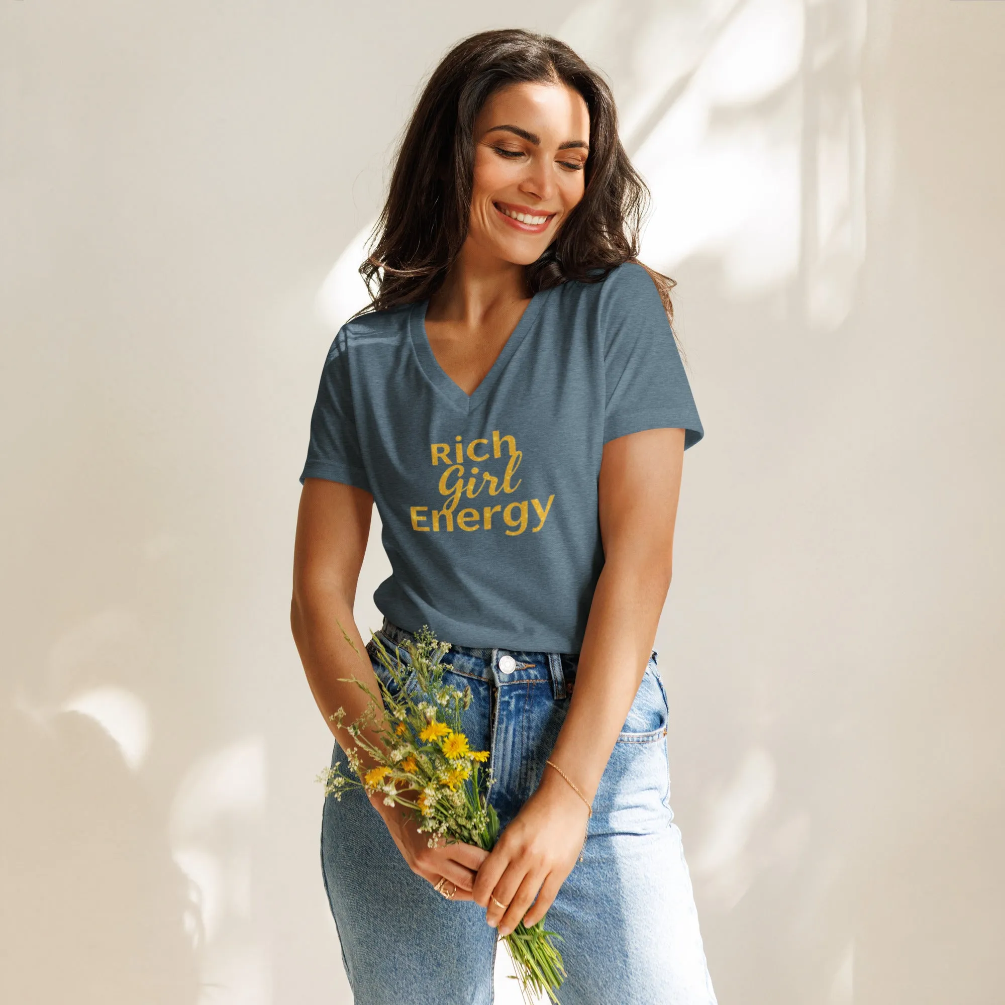 DUO MODERN "Rich Girl Energy" Women’s Relaxed V-Neck T-Shirt