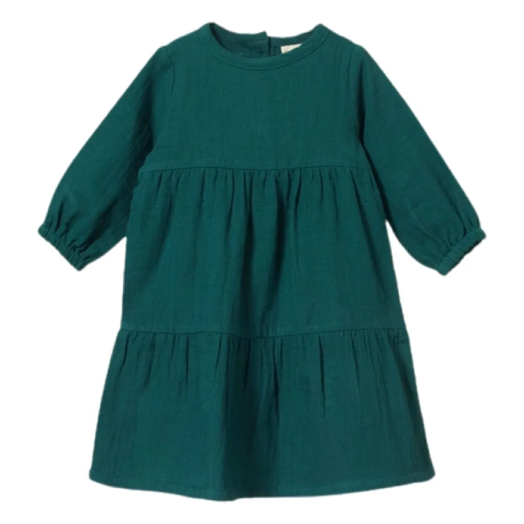Long Sleeve Esther Dress - Teal Crinkle