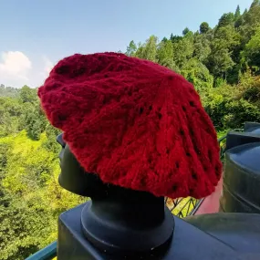 Maroon Beret Cap | Warm Winter Head Wear | Hand Knitted | Unisex