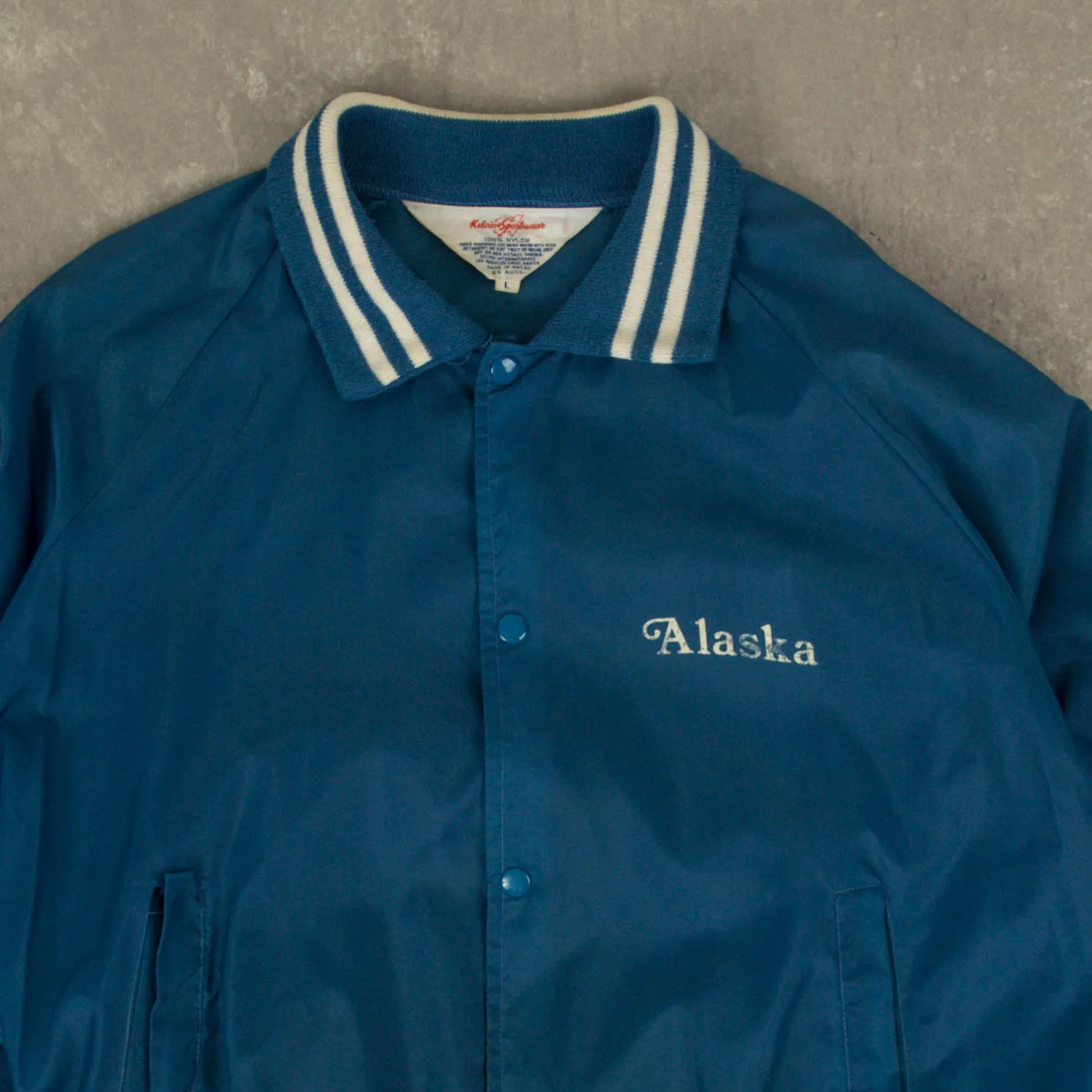 MEN'S VINTAGE 1990S ALASKA NYLON VARSITY BOMBER JACKET - LARGE