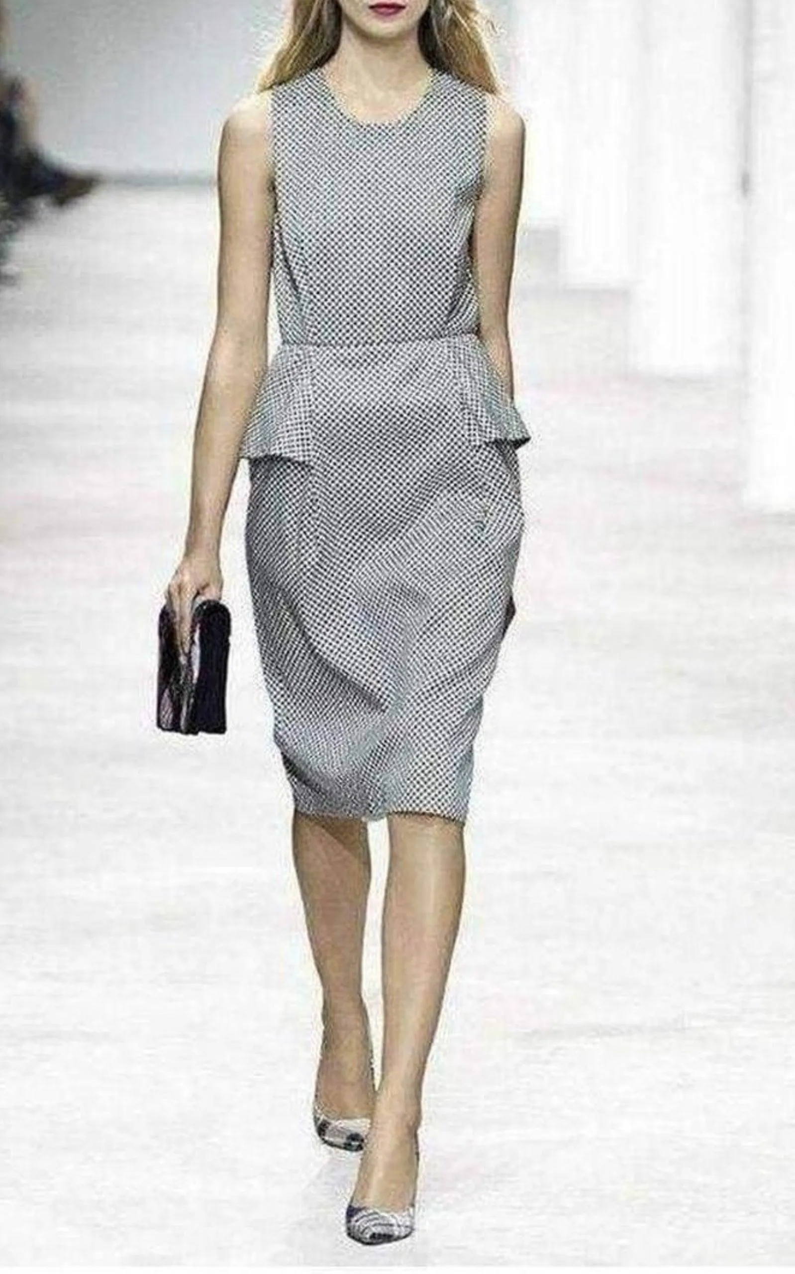 Monochrome Silk Peplum Waist Dress