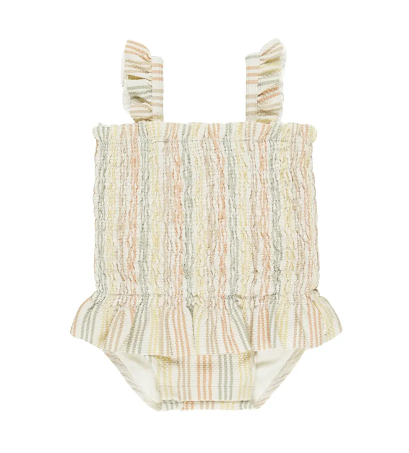 Multi Stripe Smocked One-Piece Swimsuit