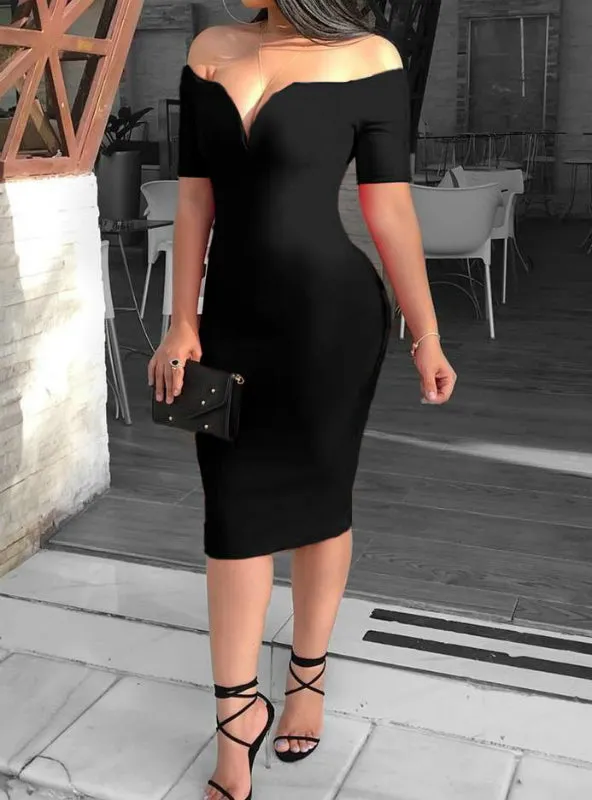 Sexy Deep V-neck Off Shoulder Bodycon Dress
