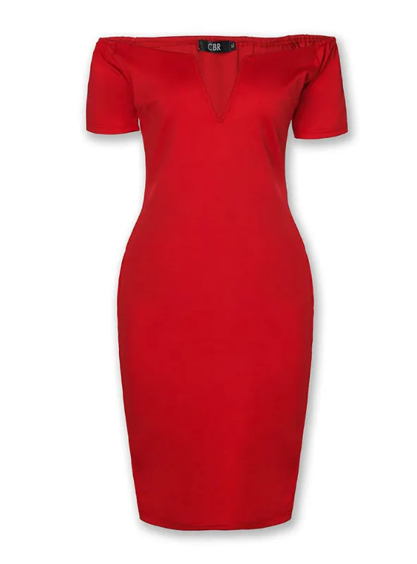 Sexy Deep V-neck Off Shoulder Bodycon Dress
