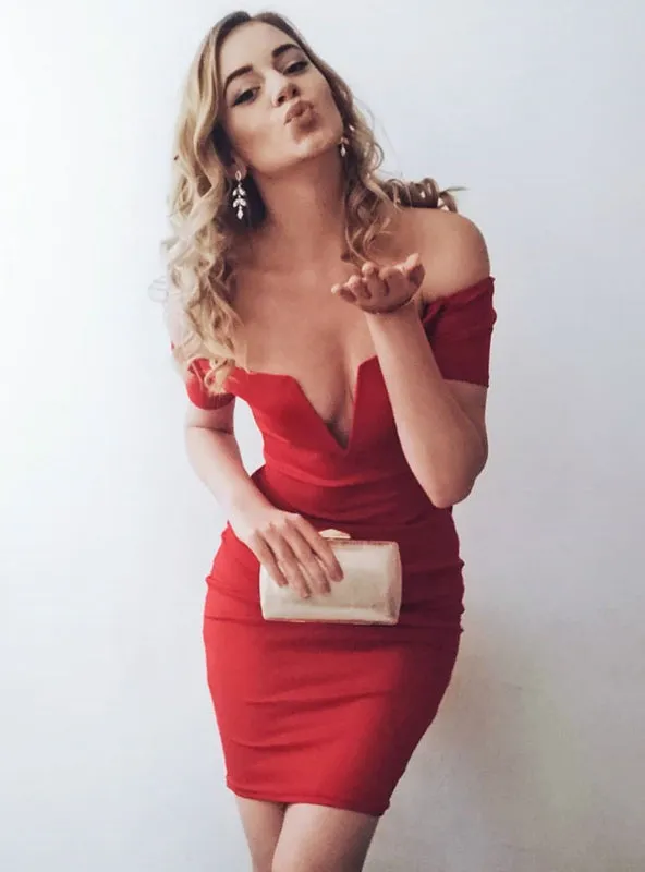 Sexy Deep V-neck Off Shoulder Bodycon Dress
