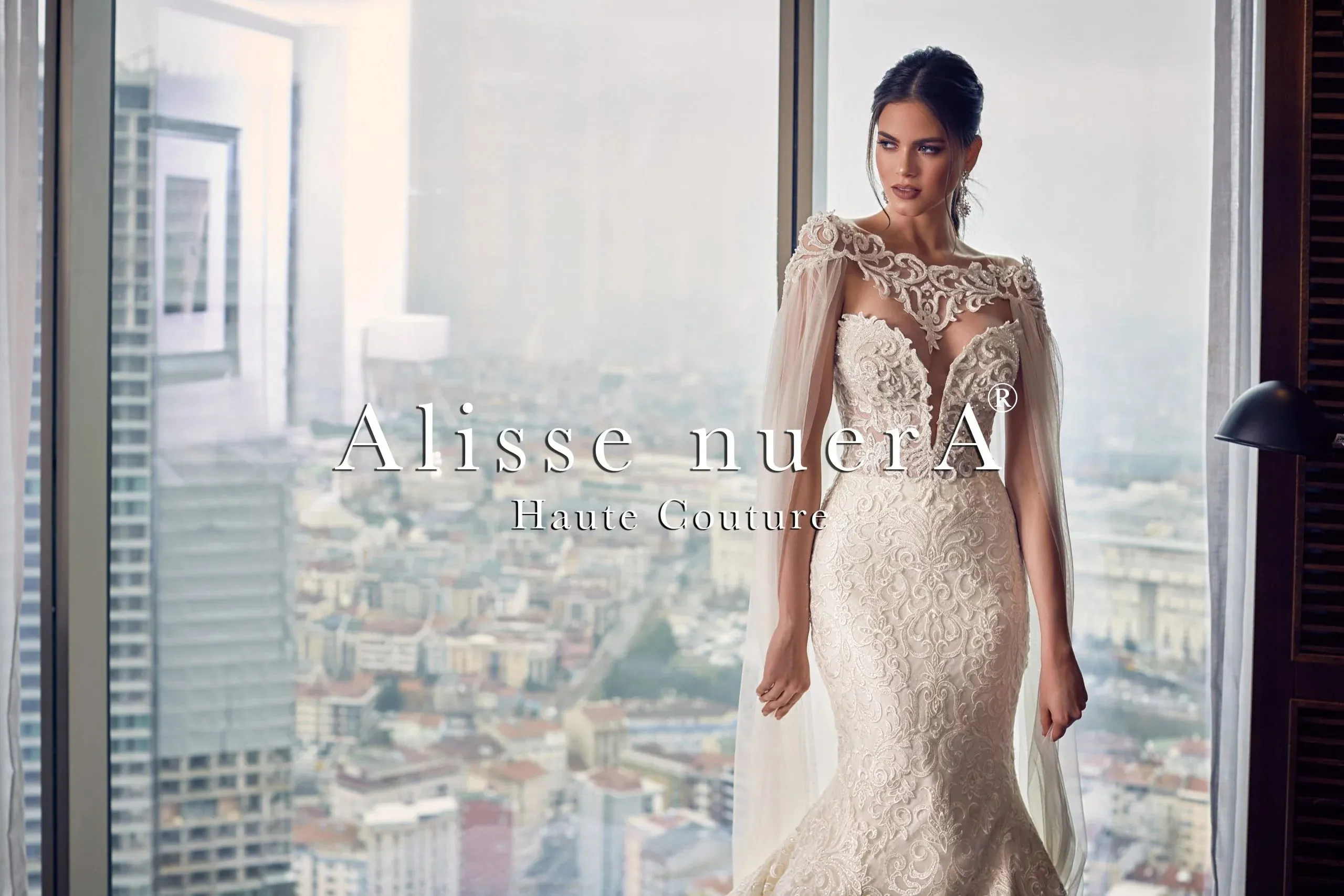 Shoulder Cape Veil Mermaid Bridal Gown Beaded with Crystal Stones