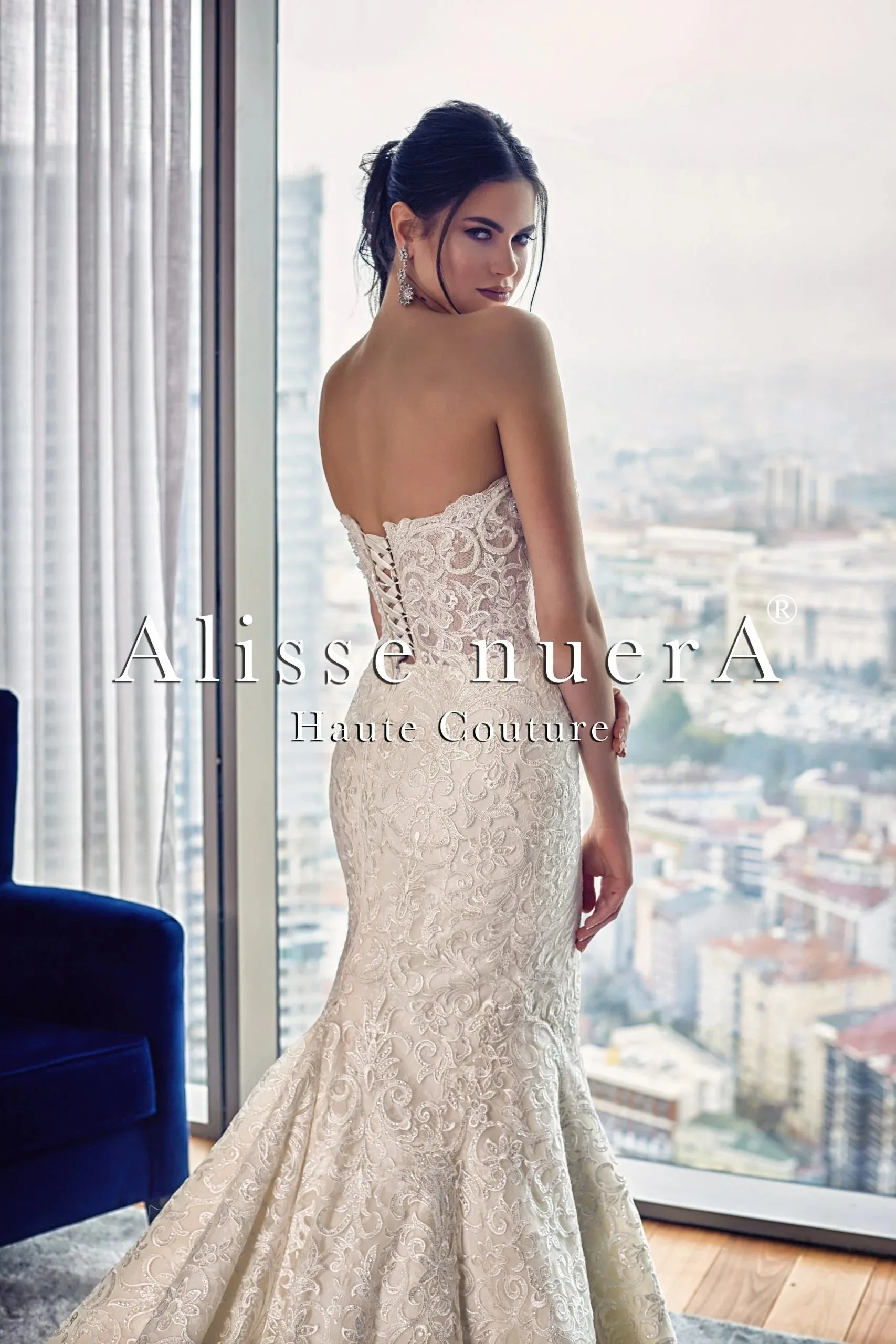 Shoulder Cape Veil Mermaid Bridal Gown Beaded with Crystal Stones