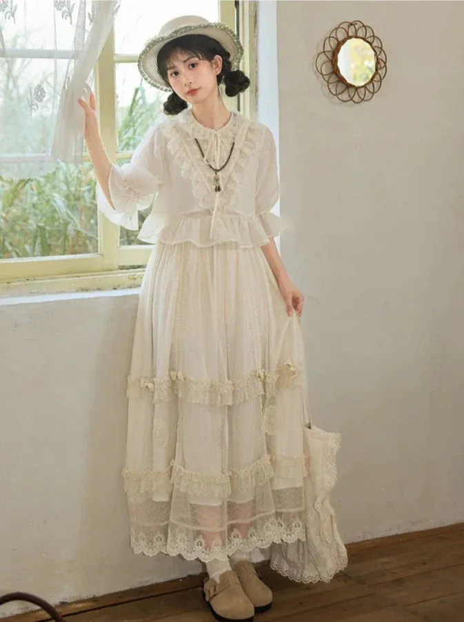 Skirt Shirt Lace Forest French Tiered Apricot