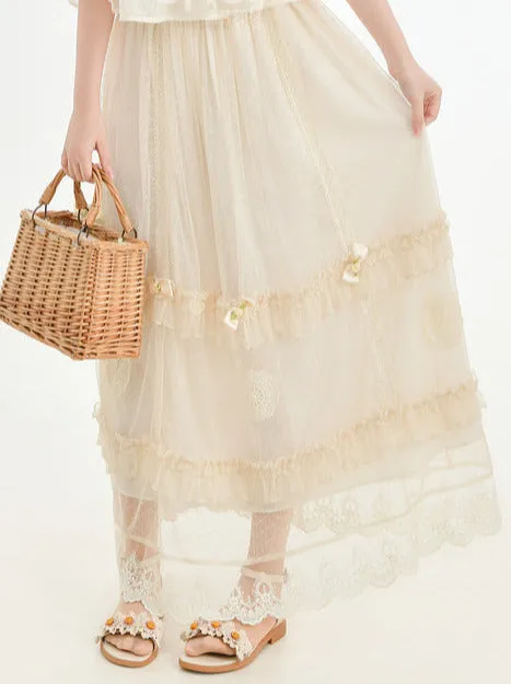 Skirt Shirt Lace Forest French Tiered Apricot