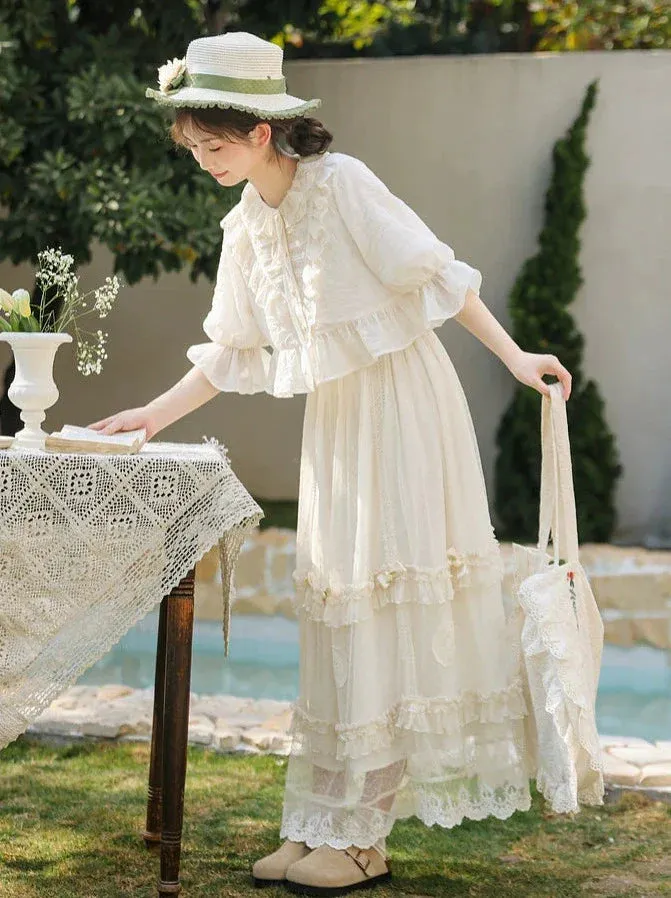Skirt Shirt Lace Forest French Tiered Apricot