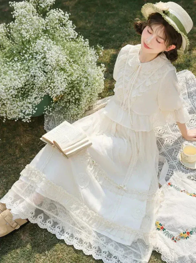 Skirt Shirt Lace Forest French Tiered Apricot