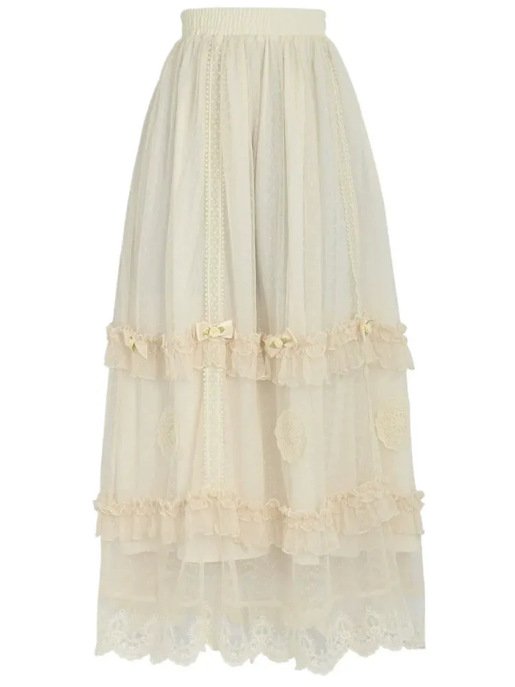 Skirt Shirt Lace Forest French Tiered Apricot